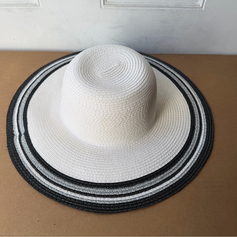 Wide Brim Stripe Sun Hat - White and Black